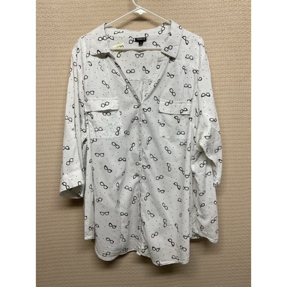 Torrid White Glasses Madison Collared Button-Up Long Sleeve‎ Shirt Women 4X